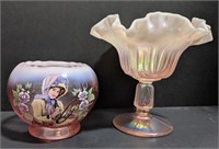 Two Fenton marked pink glass dishes. One 3.5 inch