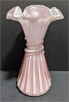 Fenton marked pink tone with white interior vase.