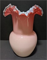 Fenton-style pink fluted vase. Has color