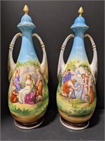 Pair of two china vases with covers. Marked