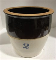 Stoneware crock measures approximately 10” wide by