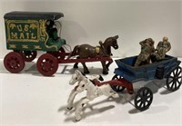 Vintage cast iron horses and charioits