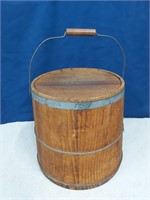 Wood Pail w/ Metal Straping - Handle and Lid