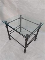 Bevelled Glass Top Cast Aluminum Base End Table
