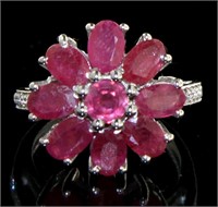 Genuine 5.84 ct Ruby & Zircon Cocktail Ring