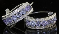 Natural Channel Set Tanzanite & Diamond Earrings