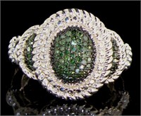 Genuine Fancy Green & White Pave' Diamond Ring