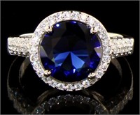 Brilliant 4.10 ct Sapphire & White Topaz Ring