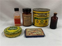 6 Pcs. Vintage Tins/Medicine Bottles