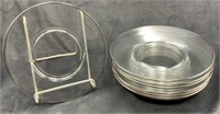 Seven Glass Plates with Silver Overlay Rims