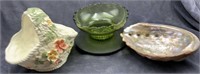 Ceramic Basket, Shell, Green Flower Bowl