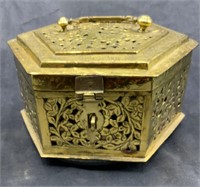 Brass Filigree Box with Lid & Handle