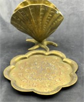 Brass Seashell Fan Vase with Starfish & Tray