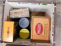 BOX LOT OF VINTAGE CIGAR BOXES & COFFEE CANS