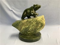 Remarkable jade carving of a bear on 2 massive pie