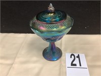 6" CARNIVAL GLASS CANDY DISH W/ LID