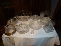Asst. Glass bowls, footed dishes, glassware, etc.