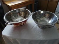 2 Stainless Steel Strainers largest is 13"d