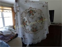 Embroidered table cloth, quilted wall hanging,