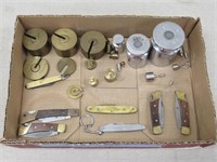 LOT OF BALANCE SCALE WEIGHTS, ETC.: