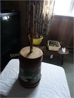 Hand painted wood butter churn 13"t