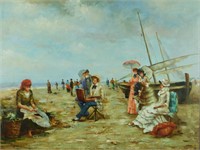 European Genre Painting Seaside Scene