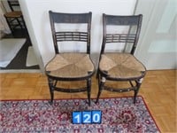2 EARLY RUSH BOTTOM STENCILED SLANT BACK CHAIRS