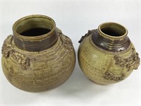 Pair Stoneware Urns SIgned Burton