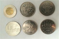 5 pièces 1$ Canada en Nickel circulées mais