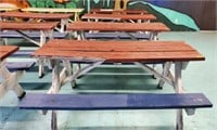 (4) PAINTED WOODEN PICNIC TABLES SOME SHOW