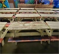 (4) PAINTED WOODEN PICNIC TABLES SOME SHOW