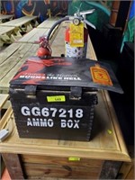 WOODEN AMMO BOX AND 2 FIRE EXTING