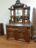 Hand-carved Grand Buffet w/Marble Top,  2 Drawers