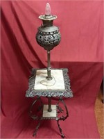 Marble & Cast End Table w/ Lamp - No Globe