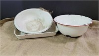 Enamelware bowls and baking pan