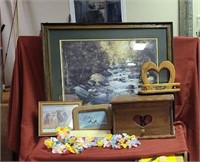 Home décor framed pictures, wood box, light up
