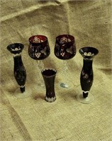 Bohemian Crystal Ruby Stemware & Vases