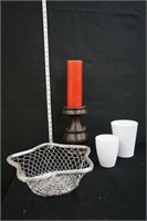 Wooden Candle Stand, Pots, Wire Basket
