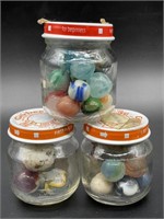 (3) Baby Food Jars of Marbles 3”