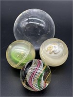 Small Glass Paperweight and (3) Plastic Balls and