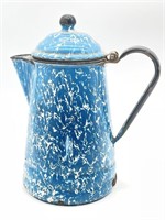 Primitive Granite Blue and White Coffee Pot 8.5”
