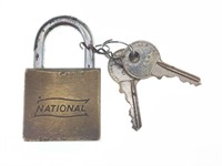 Vintage National Padlock and (2) Keys