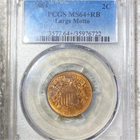 1864 "LRG MOTTO" Two Cent Piece PCGS - MS64+ RB