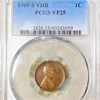 1909-S V.D.B. Lincoln Wheat Penny PCGS - VF25
