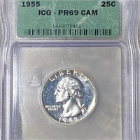 1955 Washington Silver Quarter ICG - PR 69 CAM