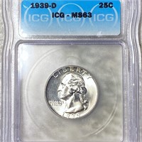 1939-D Washington Silver Quarter ICG - MS63