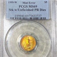 1999-W $5 Gold Eagle PCGS - MS69 MINT ERROR