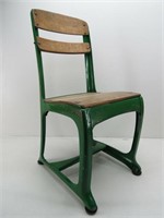 Kids Green Metal Chair With Wood Seat & Back