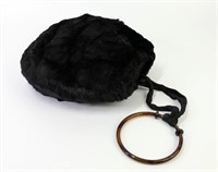 Vintage Black Fur Muff Hand Warmer W/ Bangle