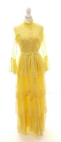 Amazing Vintage Yellow Polka Dot Long Sleeve Gown